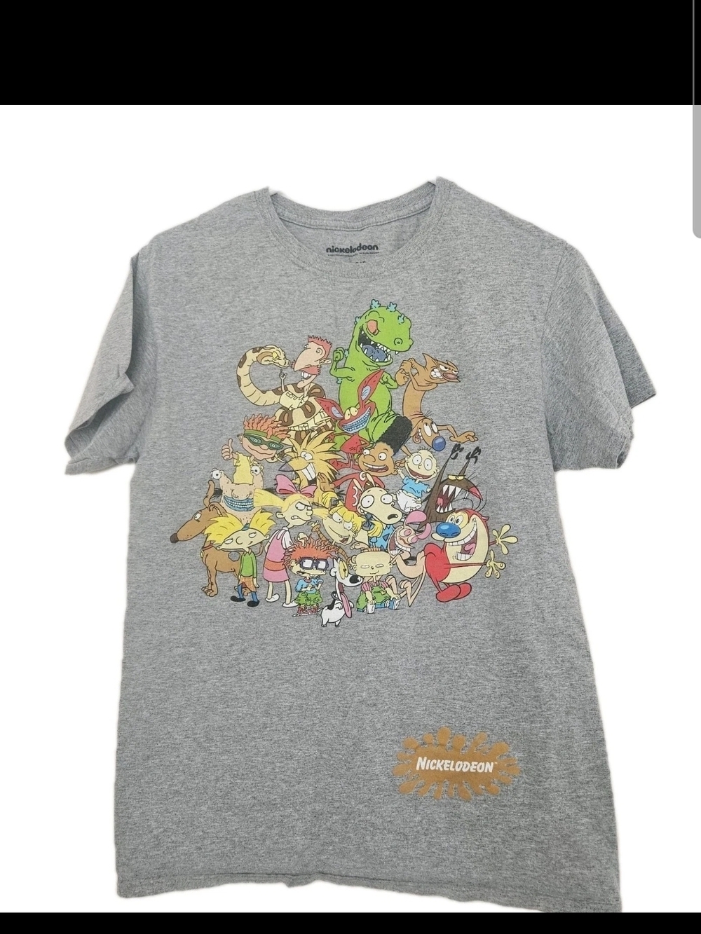 Nickelodeon Grey Tee with Classic Cartoon Character Collage